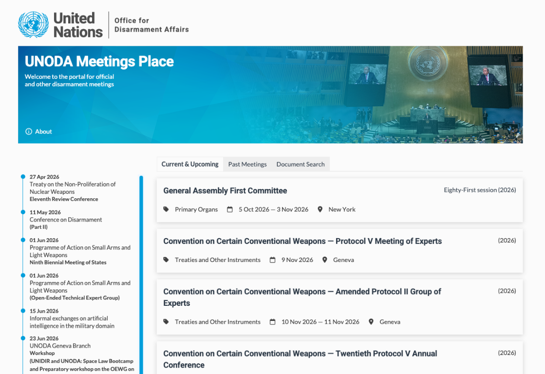Meetings Place homepage showing upcoming meetings and links to past meetings and document search